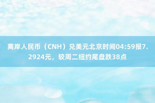 离岸人民币（CNH）兑美元北京时间04:59报7.2924元，较周二纽约尾盘跌38点